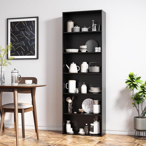 Wooden Bookcase with 6 Compartments, Tall Freestanding Storage Shelf for Living Room Study or Office, Minimalist Organizer 180 x 60 x 23.5 cm, White