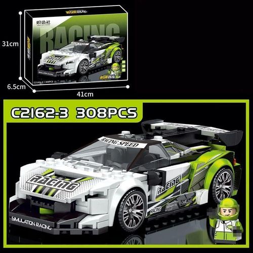 Extreme Racing Car Building Set – 308 PCS DIY Sports Car Model Kit – STEM Educational Construction Toy for Kids Ages 6+ – Durable ABS Plastic Blocks with Step-by-Step Manual, Collectible Racing Car with Driver Figure