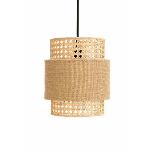 Rattan & Jute Burlap Pendant Light 20 cm Diameter × 25 cm Height, Natural Beige Hanging Ceiling Lamp, Boho Rustic Decor – Mishkah Light