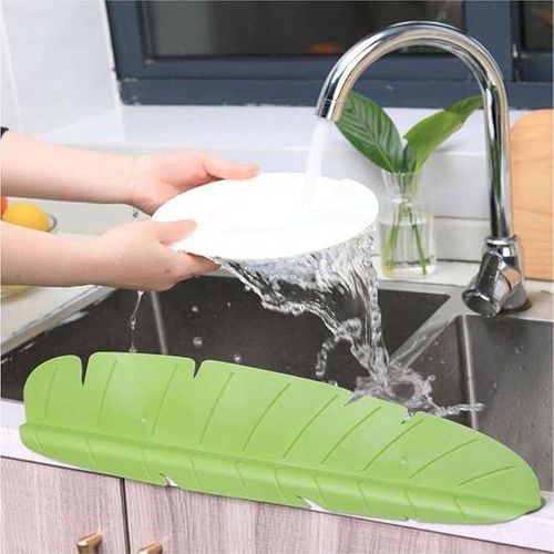 Silicone kitchen and bathroom sink splash guard anti splash barrier dishwasher divider plate with adhesive backing and mounting plate countertop protection accessory green color