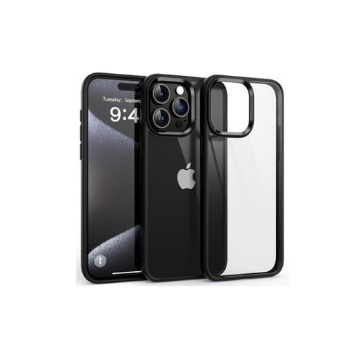 iPhone 16 Pro Hard Back Cover Q Series Case, Transparent Hard Back And Silicone Tpu Black Frame High Protection Compatible with Apple iPhone 16 Pro max