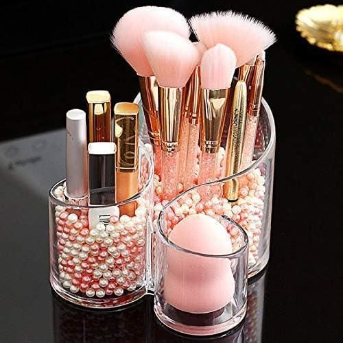 KH Makeup Brush Holder Organizer, 3 Slot Clear Large Wavy Acrylic Pen Pencil Holder, Desk Organizer, Large Capacity Cosmetic Brushes Storage Box Make up Organizer, Brush Holder