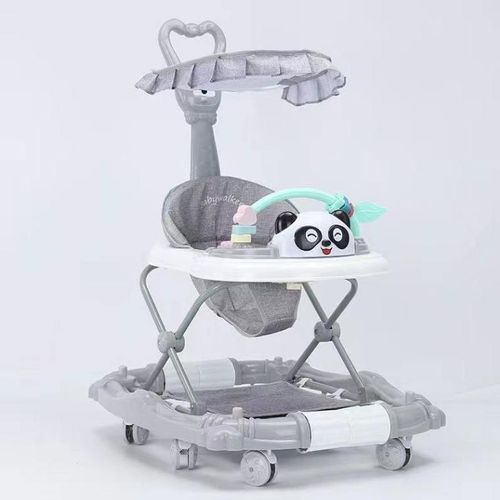 2-in-1 Baby Walker & Rocker with Push Handle, Sun Canopy, Adjustable Height & Panda Activity Tray