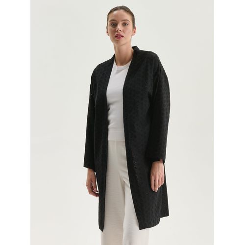 Shawl Collar Hole-Knitted Oversize Broderie Womens Kimono