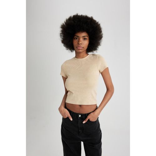Fitted Crew Neck Washed Faded Effect Basic Plain Short Sleeve T-Shirt