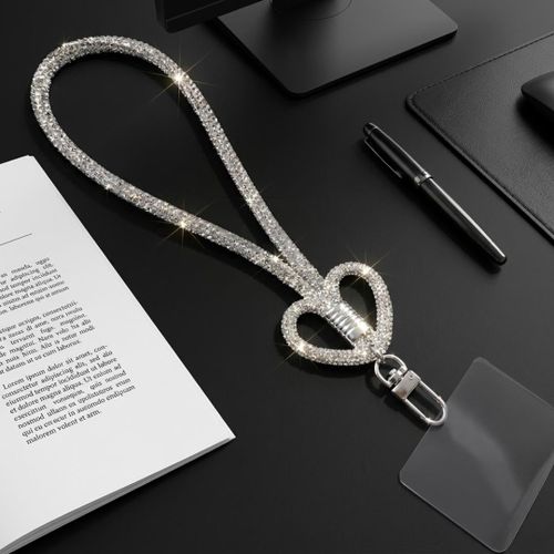 Heart Shaped Silver Phone Strap - Glitter Phone strap