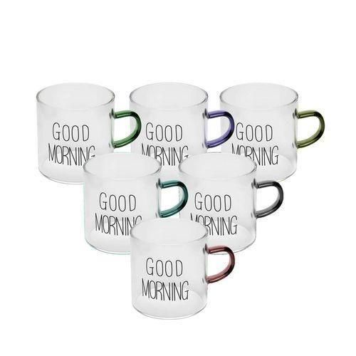 Cup With Handle coffee Glass good morning 6 Set