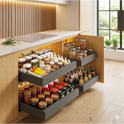 Adjustable Pull Out Cabinet Organizer Drawer, Heavy Duty Steel Sliding Storage Shelf, Expandable Kitchen Cabinet Organizer, Under Cabinet Storage Basket, Pantry and Kitchen Organization Solution