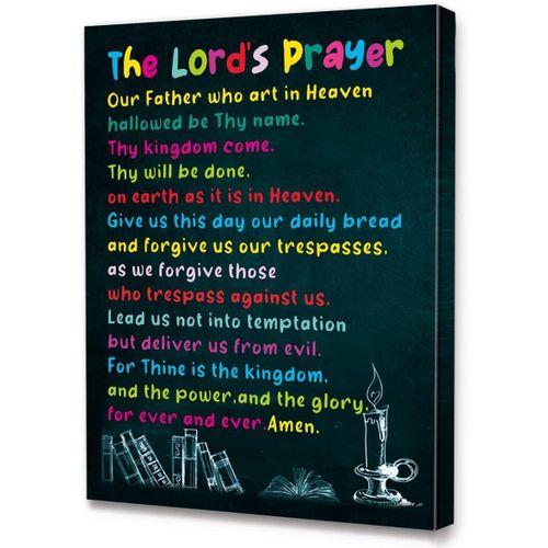 Y082 The Lord's Prayer Wall Art Canvas,Cute Religious Bible Verse Prints Framed Wall Art Ready to Hang For Nursery-Home-Bedroom Decor Motivational Canvas Wall Art Gifts for Kids Teens Boys Girls