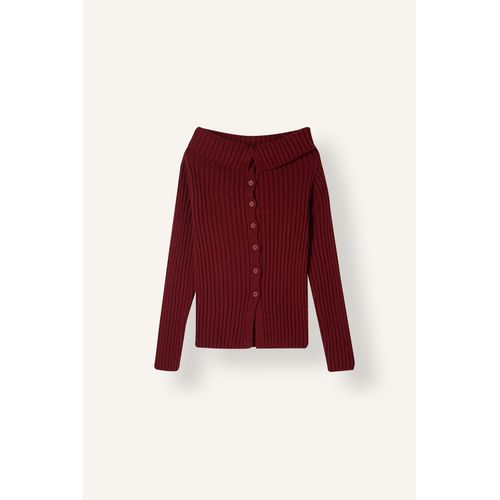 Regular Fit Basic Ribbed Knit Off-Shoulder Cardigan