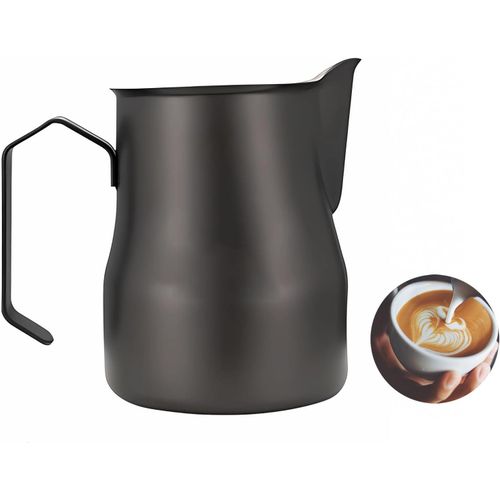 Milk Frothing Pitcher Espresso Accessories Steaming Pitchers Jug Cup Stainless Steel for Barista Coffee bar Supplies Cappuccino Latte with Latte Art Pen,450ml,Black