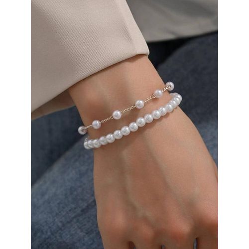 The Timeless Duo Pearl Chain Bracelet Set -Faux pearl double set bracelet