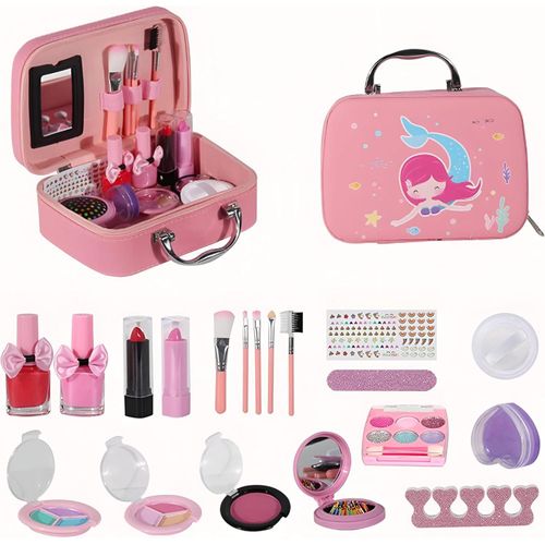 Girl's Makeup Bag - Adorable and practical makeup set for young girls, washable and includes real cosmetics that are non-toxic, ideal for birthdays age 3-12.
