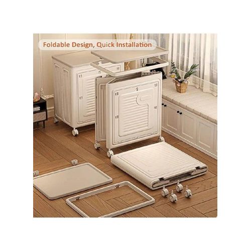 Large collapsible storage box with flip lid and wheels, home closet organizer, plastic storage box, wardrobe and blankets 80/120 L (58 x 39 x 68 cm)