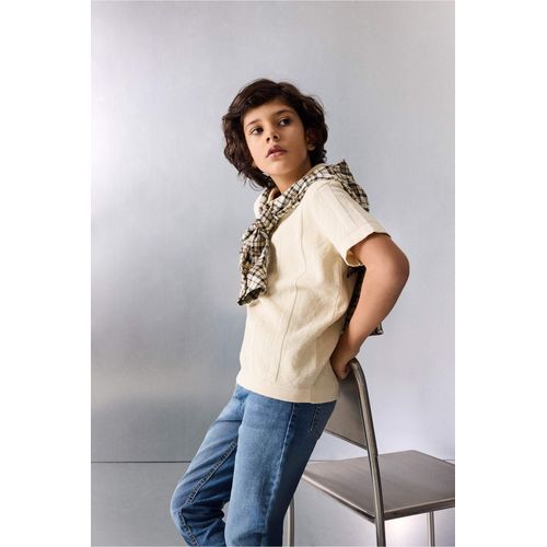 Boy Polo Neck Textured Knit Pullover