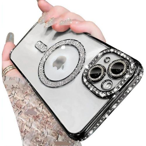 Magnetic Series Design for iPhone Case,Compatible with MagSafe Luxury Glitter Diamond Camera Bing Plated Edge,Shiny Clear Military Drop Protection Shockproof Cover(Black,iPhone 11 Pro Max