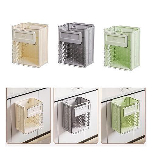 Multi-Purpose Acrylic Trash Bin with Built-in Garbage Bag Roll Holder and Storage Organizer, Hanging Cabinet Door Waste Basket or Floor Standing Kitchen Bin, Large Capacity Organizer for Kitchen and Bathroom, Assorted Colors