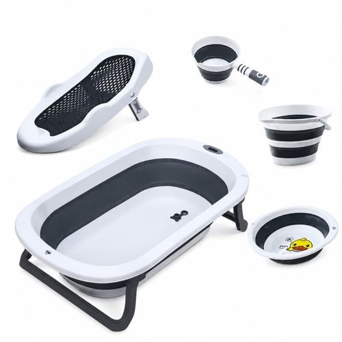 5-in-1 Foldable Baby Bath Set with Collapsible Bathtub, Bath Support, Folding Bucket, Water Scoop & Wash Basin – Portable Newborn & Infant Bathing Kit