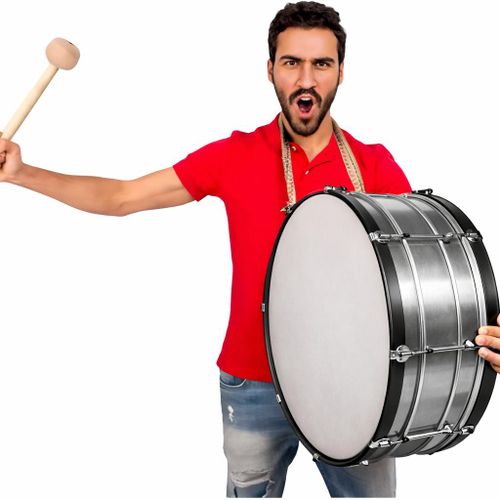 Stainless Steel Marching Bass Drum Tabla with Dual 55cm Plastic Drumheads + Mallet & Tuning Key for School Band Parades Stadium Show Camp & Scout