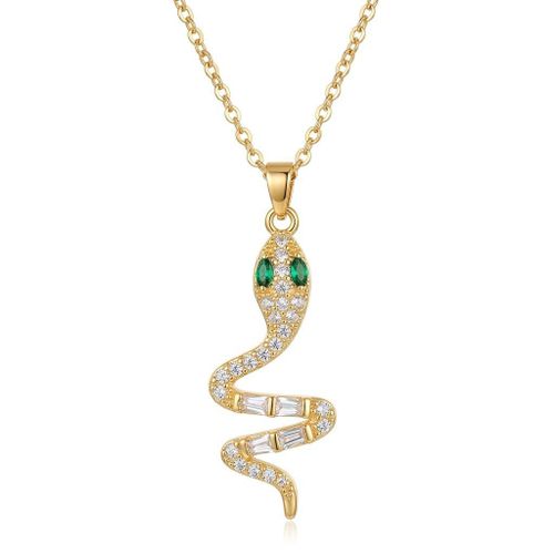 Snake Necklace 316L Stainless Steel 18K Gold Plated, Clear Zircon Stones, Length 45cm, Rust and Scratch Resistant