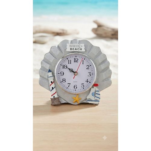 Decorative table clock with a seashell design and delicate beach details - a modern and elegant decoration for desks and shelves