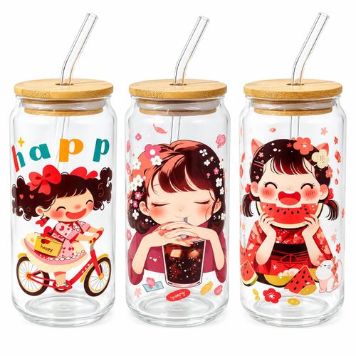 1-Piece 550ml Borosilicate Glass Can-Shaped Jar Cup – Single Glass Cup with Wooden Lid & Glass Straw – For Hot & Cold Beverages