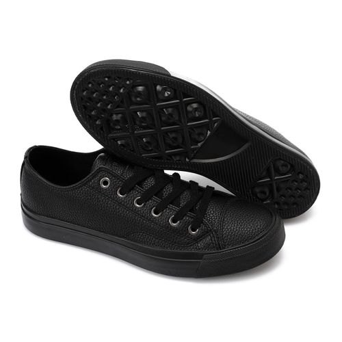 Plain Black Stitched Canvas With Drawstrings Sneakers - Black
