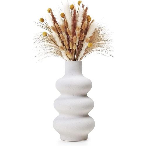 Spiral Vase for Pampas Grass Ceramic Vase White Spiral Aesthetic Round Vase with Hole Modern Ceramic Decorative Vase Home Desktop Decoration Doughnut Spiral Vase for Pampas Grass Dried Flower Vase
