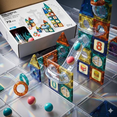 Ultimate 73-Piece Colorful Magnetic Pipeline Building Blocks Set: Creative DIY Marble Run STEM Educational Construction Toy for Kids’ Spatial Reasoning and Logical Thinking Development
