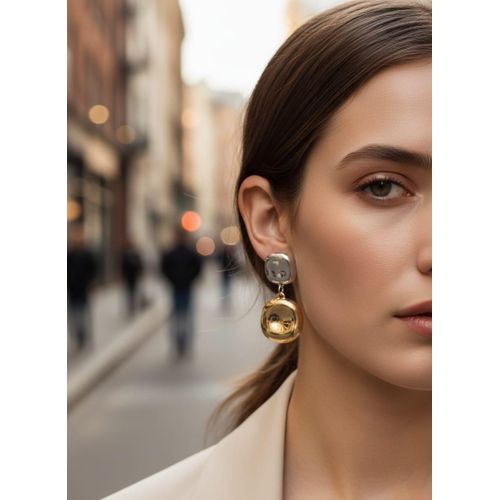 Two-Tone Drop Earrings Gold Plated - Gold