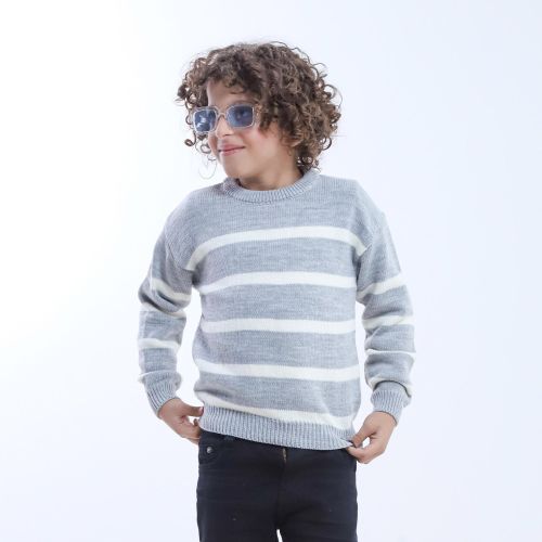 Boys' striped long-sleeved sweater_Gray