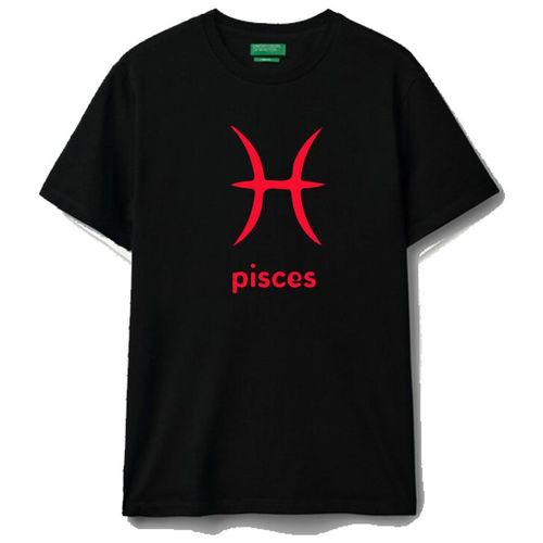 black cotton t-shirt Pisces Zodiac red