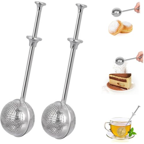 Long Handled Tea Balls 2 pcs Tea Strainer Rustproof Flour Sifter Easy Clean Stainless Steel Tea Straw Tea Strainer Sugar Shakermeringue Powder