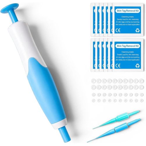 Skin Tag Remover Kit, 2 in 1 Painless Skin Tag Remover Kit with Precision Pens, 40 Rubber Bands and 10 Alcohol Wipes, Safe Home Device for Warts, Moles and Skin Tags for All Skin Types