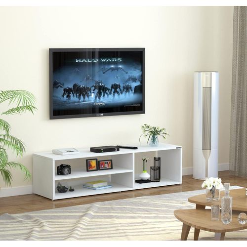 Wood TV Entertainment Unit, a stylish TV Stand and Display Storage Cabinet for TVs up to 132.1 cm, presented in a rich - White