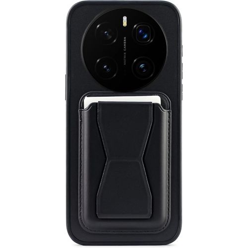 Back Leather Case Compatible with Honor Magic 7 Pro with Card Holder Shockproof TPU Frame Wallet Protection (Black)