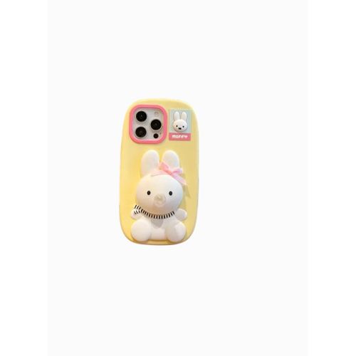 Cute 3D bubble blowing rabit with teeth for I phone16 pro max mobile phone case silicone – Light Yellow