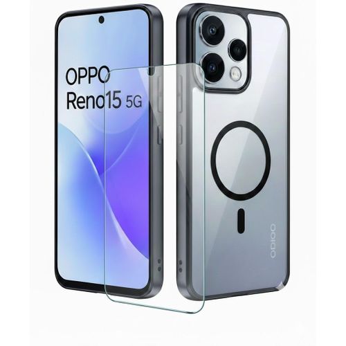 Oppo Reno 15 5G Mobile Phone Case, Crystal Clear, Anti-Yellowing, MAGSAFE CASE Military Grade Drop Protection, Slim Shockproof Cover,- *1 SCREEN PROTECTOR Black