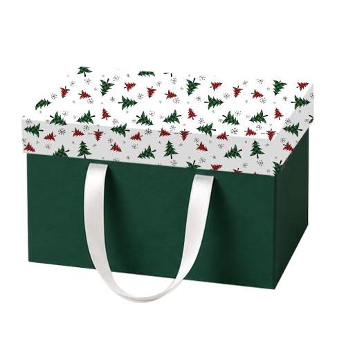 Christmas Gift Box dark Green Storage Container with small Christmas tree , Holiday Theme Wrapping Box