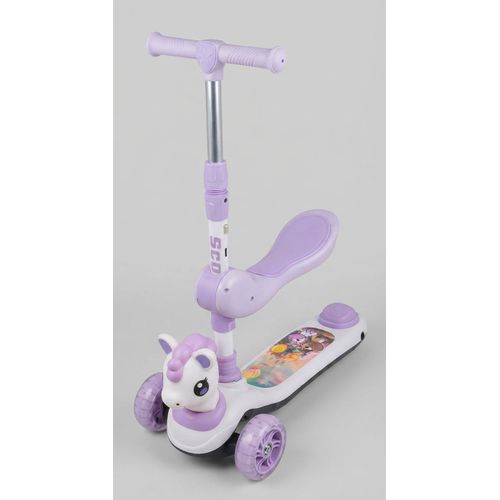 Kids 3-in-1 Scooter with Seat - Toddler Kick Scooter with Cute Unicorn Design, Adjustable Height, 3 Flashing Wheels & Balance Board