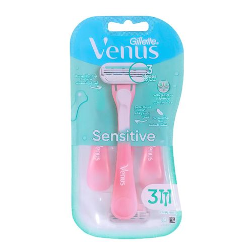 Sensitive, Rounded Cartridge For Curves, 3 Blades, With SkinElixir Lubrastrip, Better Grip And Control, For Sensitive Skin - 3 Razors