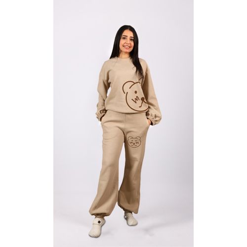 طقم بيجامة شيتشيك الدب اللطيف باللون البيج