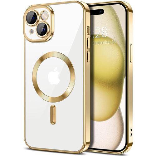 Case for iPhone 13 (6.1 Inch) Compatible with MagSafe with Camera Lens Protector,Magnetic Clear Case Full Protection Plating Anti-Scratch Slim Thin Case GOLD