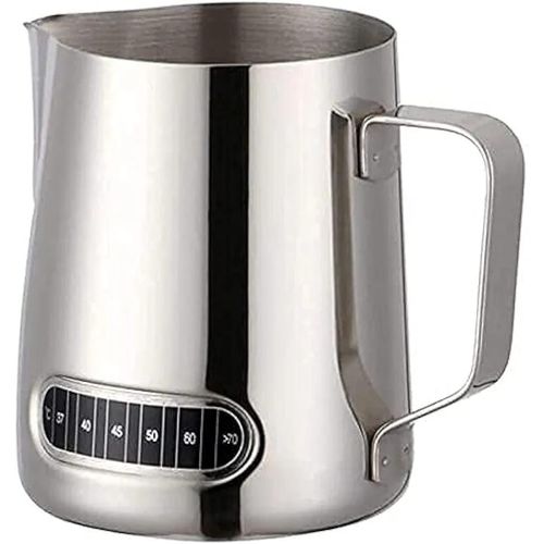 Milk Frothing Pitcher 600 ml with Thermometer Espresso Steaming Frothing Cup with Internal Measurement for Espresso Machines and Latte Cappuccino Art