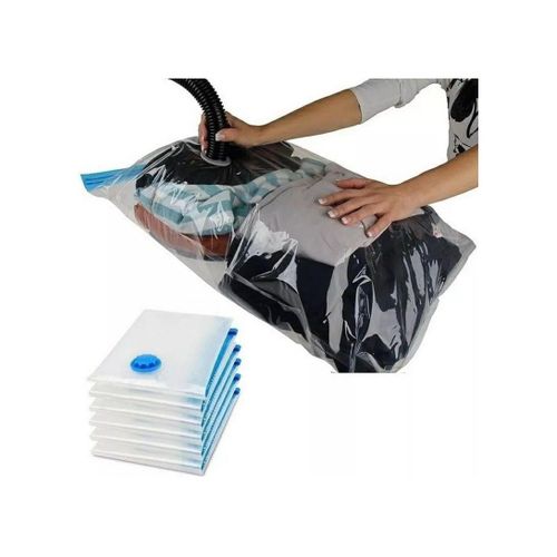 6-Piece Vacuum Reusable Sealer Storage Bag Clear/Blue 70x100cm