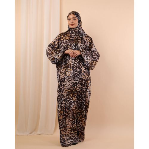 Printed Satin Isdal - Satin - Size One Size - Multicolour - Black - Beige