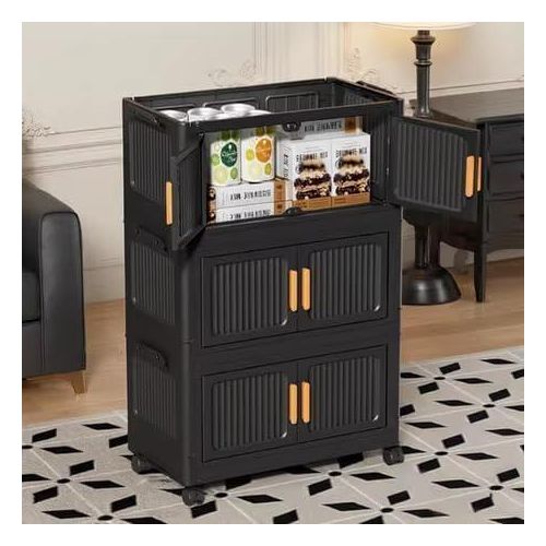 Khorshid Plastic 3 Tier Fantasia Storage Cabinet 3 Tier Multipurpose Storage Cabinet for Clothes, Shoes, Toys, Gadgets and Office Supplies, Plastic, Size 90 H * 45 W, Black, 320002146