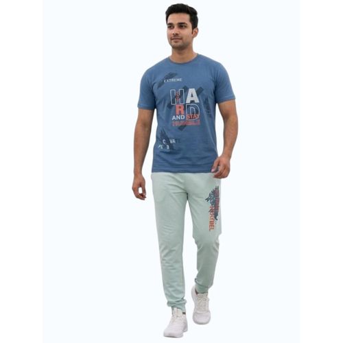 Mens Cotton Lounge Set Graphic Print T Shirt and Jogger Pants Set Casual Homewear Breathable Soft Fabric Pajama Set Comfortable Sleepwear Tracksuit for Daily Wear
