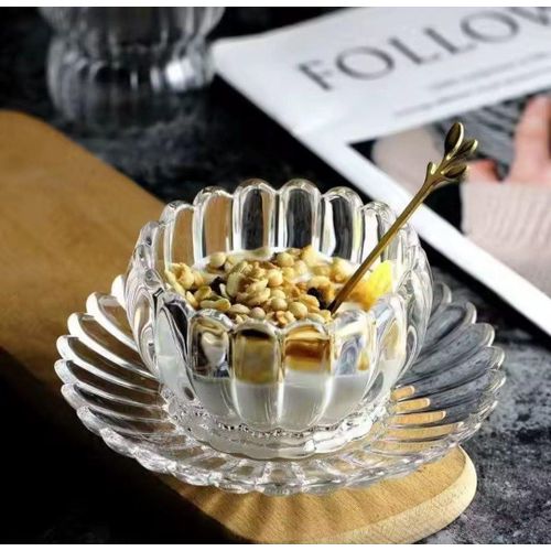 Jenny Clear Glass Dessert Bowls and Plates Set, for Fruits, Desserts, and Salads, 12 Pieces, .KL