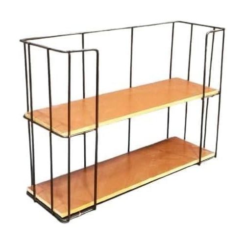 Two-tier kitchen storage rack - Metal coffee rack with two wooden shelves - Decorative - 40*30*15 cm
